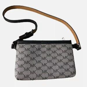 Michael Kors Womens Small Grey Black Monogram Leather Belt Bag